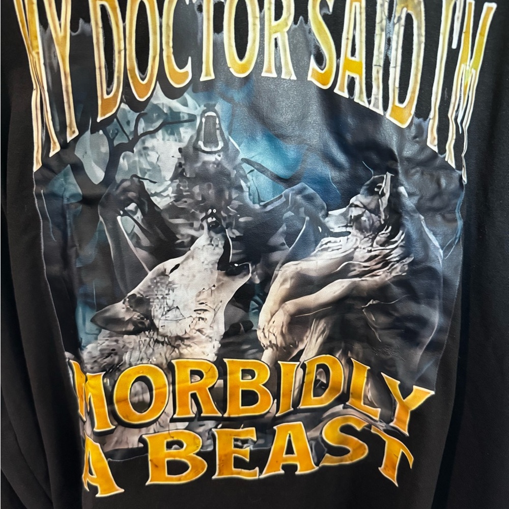 “My Doctor said I’m’ Morbidly a Beast” Black Graphic Men's Shirt 3XL